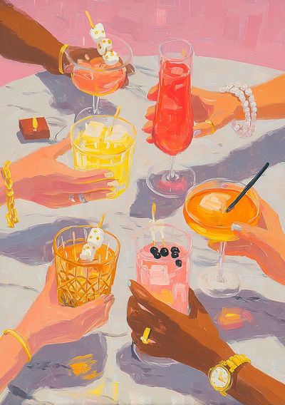 Colorful Cocktails Gathering — Illustration Print. poster
