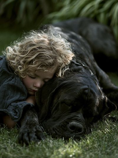 Child and Dog Portrait Poster.