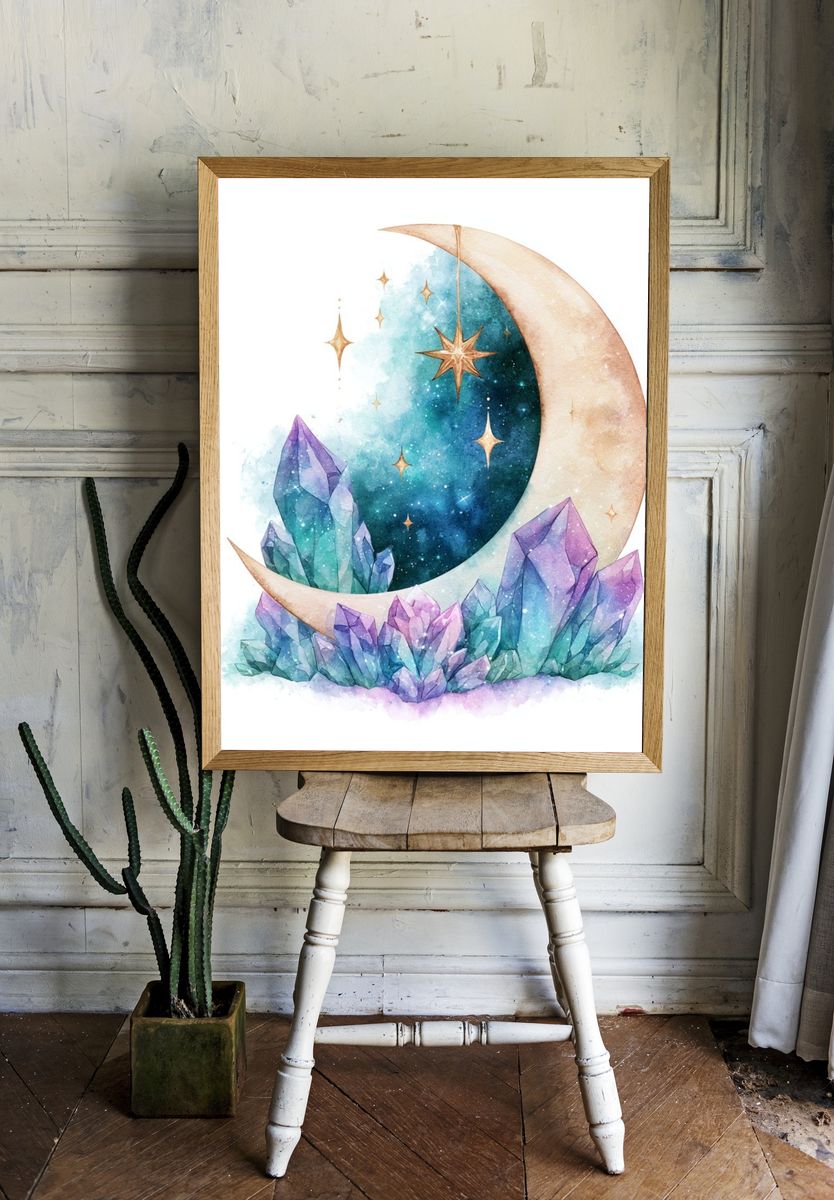 Celestial Crystal Moon Poster. room preview