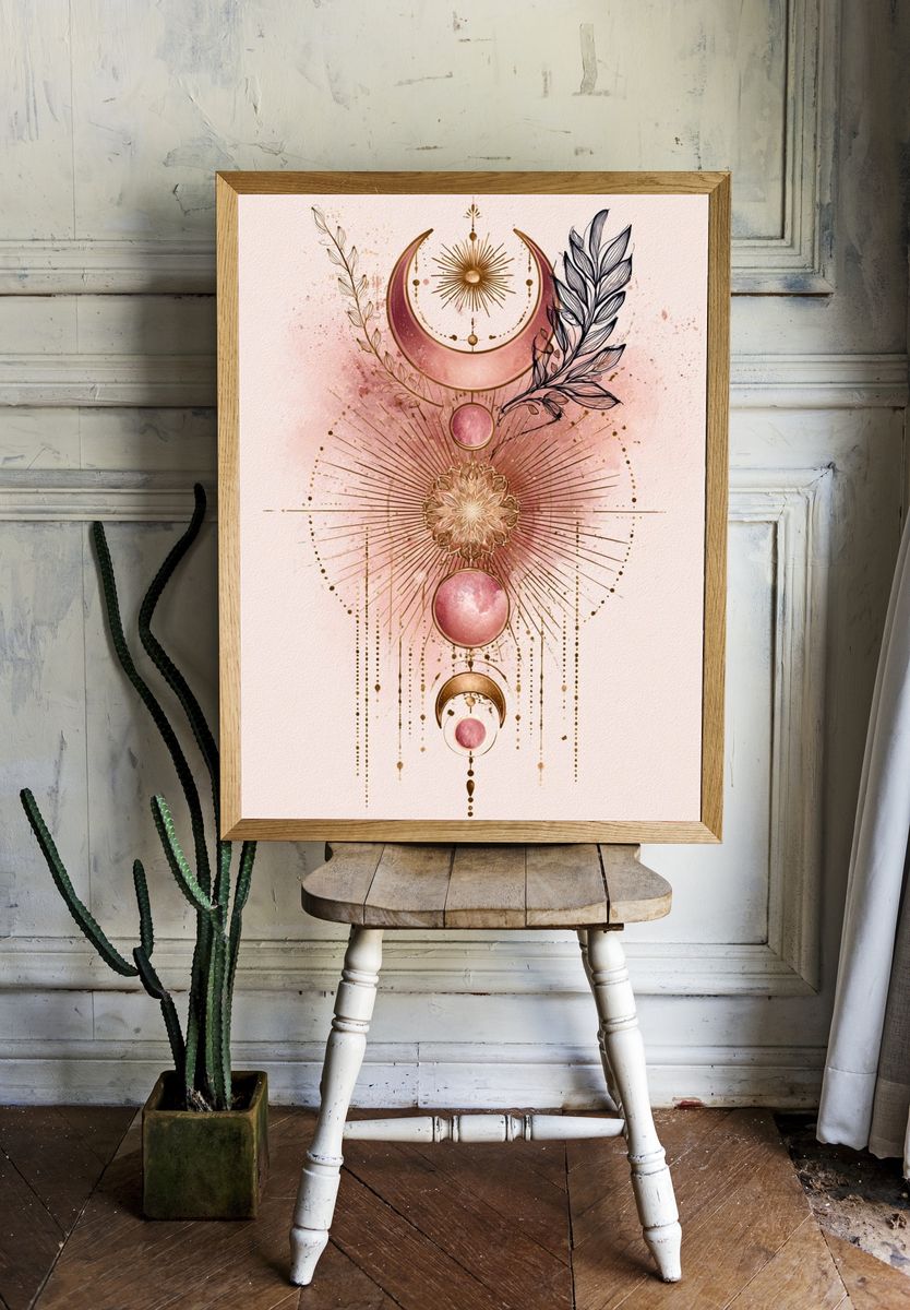 Celestial Moon Phase Botanical Poster. room preview