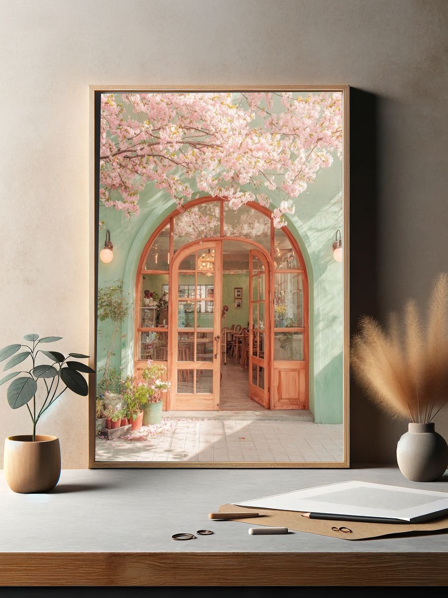 Charming Café Entrance — Photography Print. — room view 2