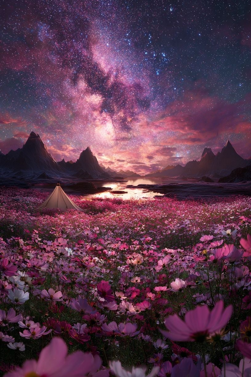 Cosmic Flower Field — Fantasy Print. poster detail