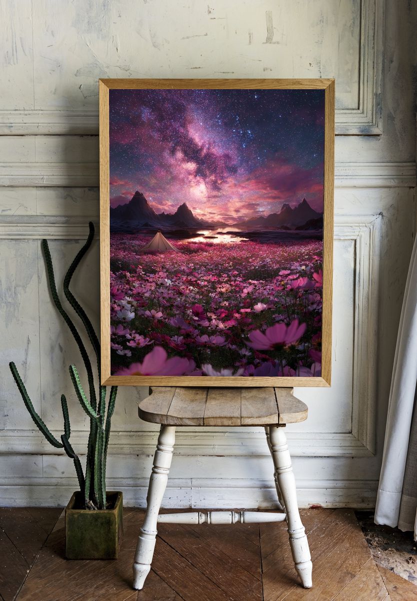 Cosmic Flower Field — Fantasy Print room preview