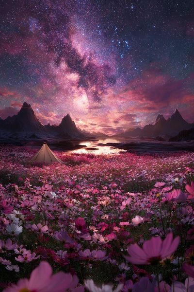 Cosmic Flower Field — Fantasy Print. poster