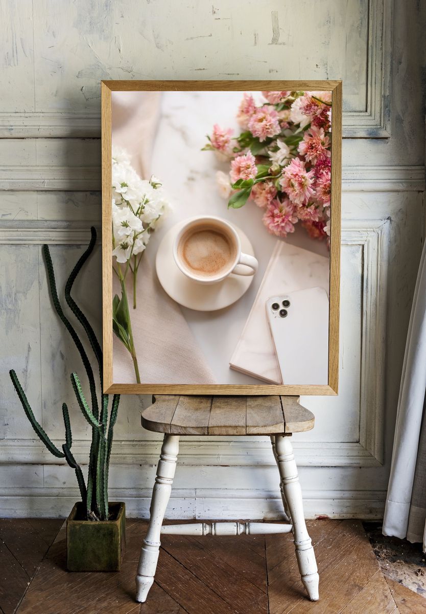 Coffee and Flowers — Photography Print. — room view 1