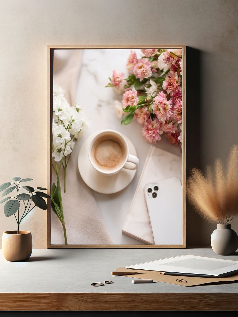 Coffee and Flowers — Photography Print. — room view 2
