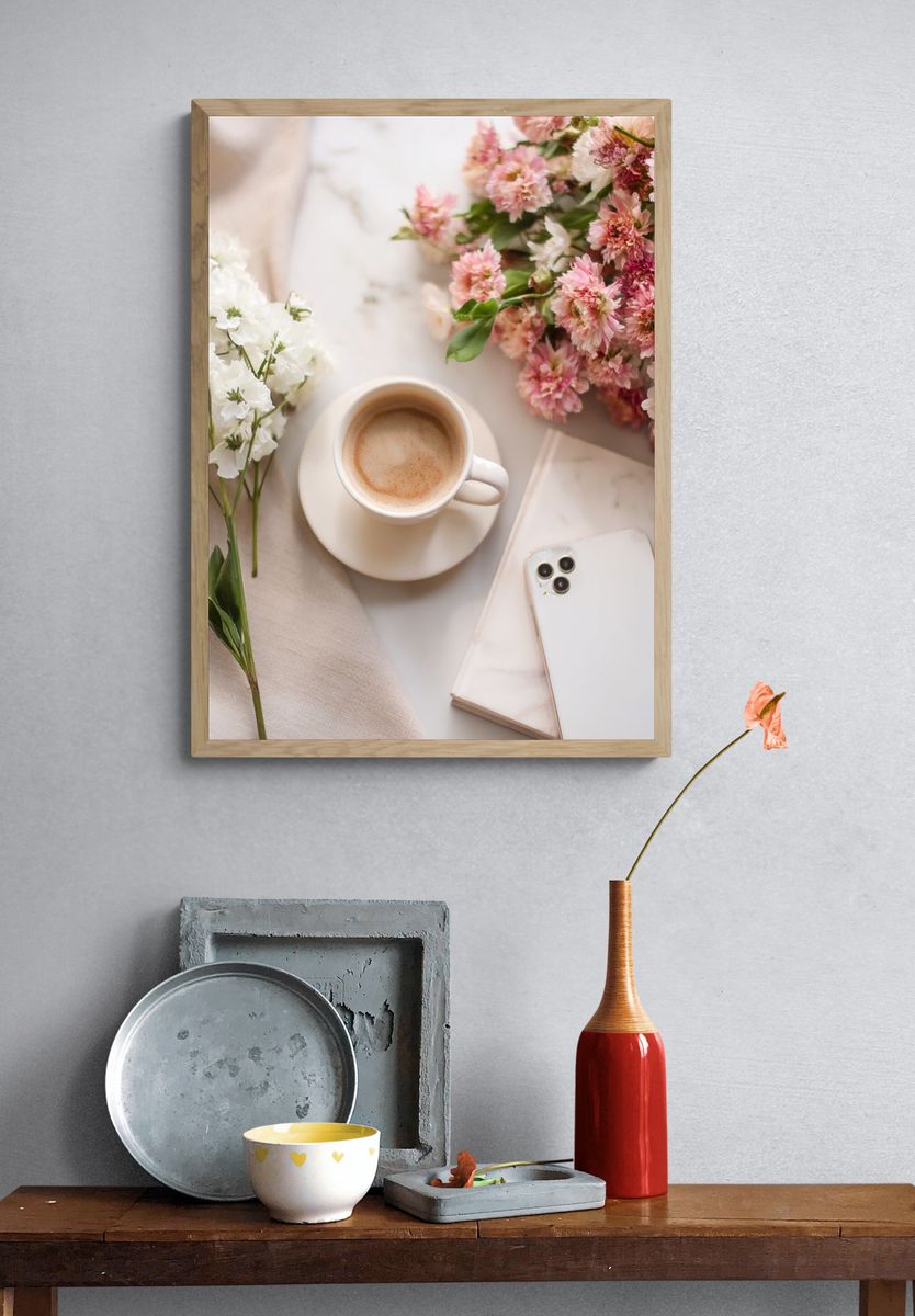 Coffee and Flowers — Photography Print. — room view 3