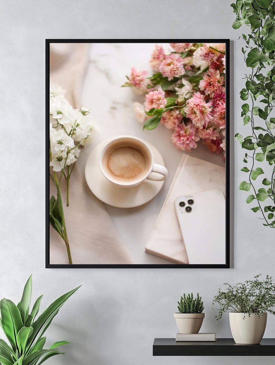 Coffee and Flowers — Photography Print. — room view 4