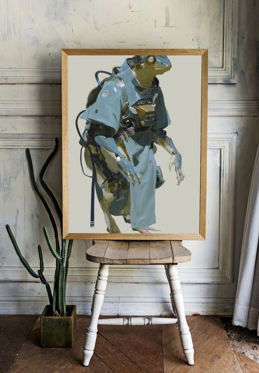 Cybernetic Frog Portrait Print. — room view 1