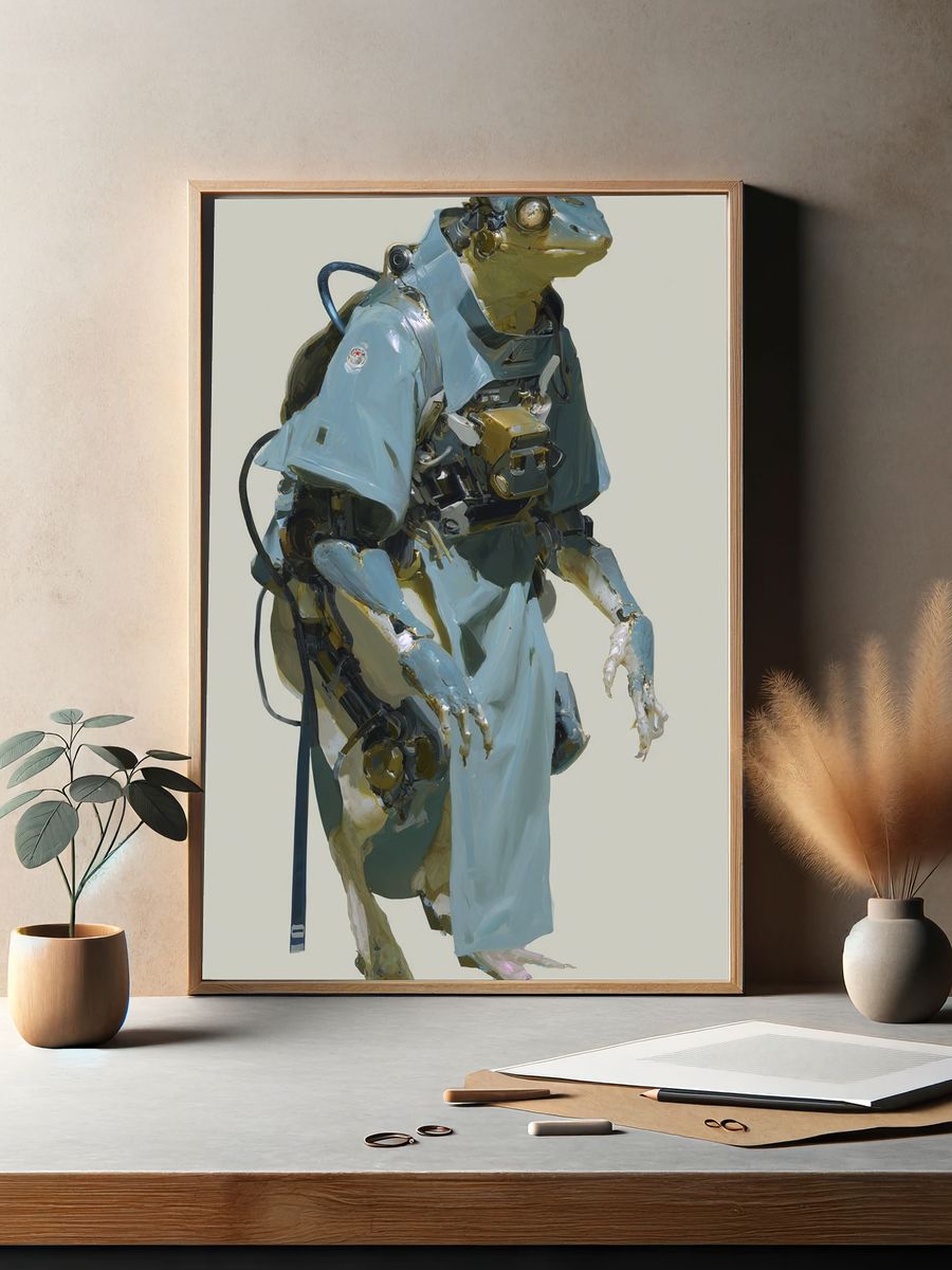 Cybernetic Frog Portrait Print. — room view 2