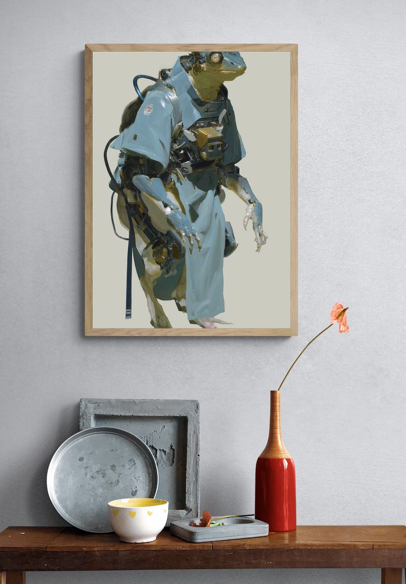 Cybernetic Frog Portrait Print. — room view 3