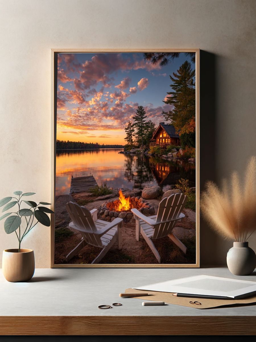 Cozy Campfire at Sunset Poster. — room view 2