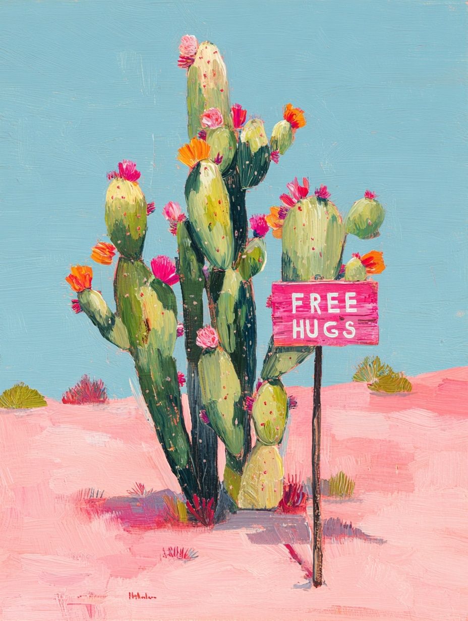 Cactus with Free Hugs — Illustration Print. poster detail