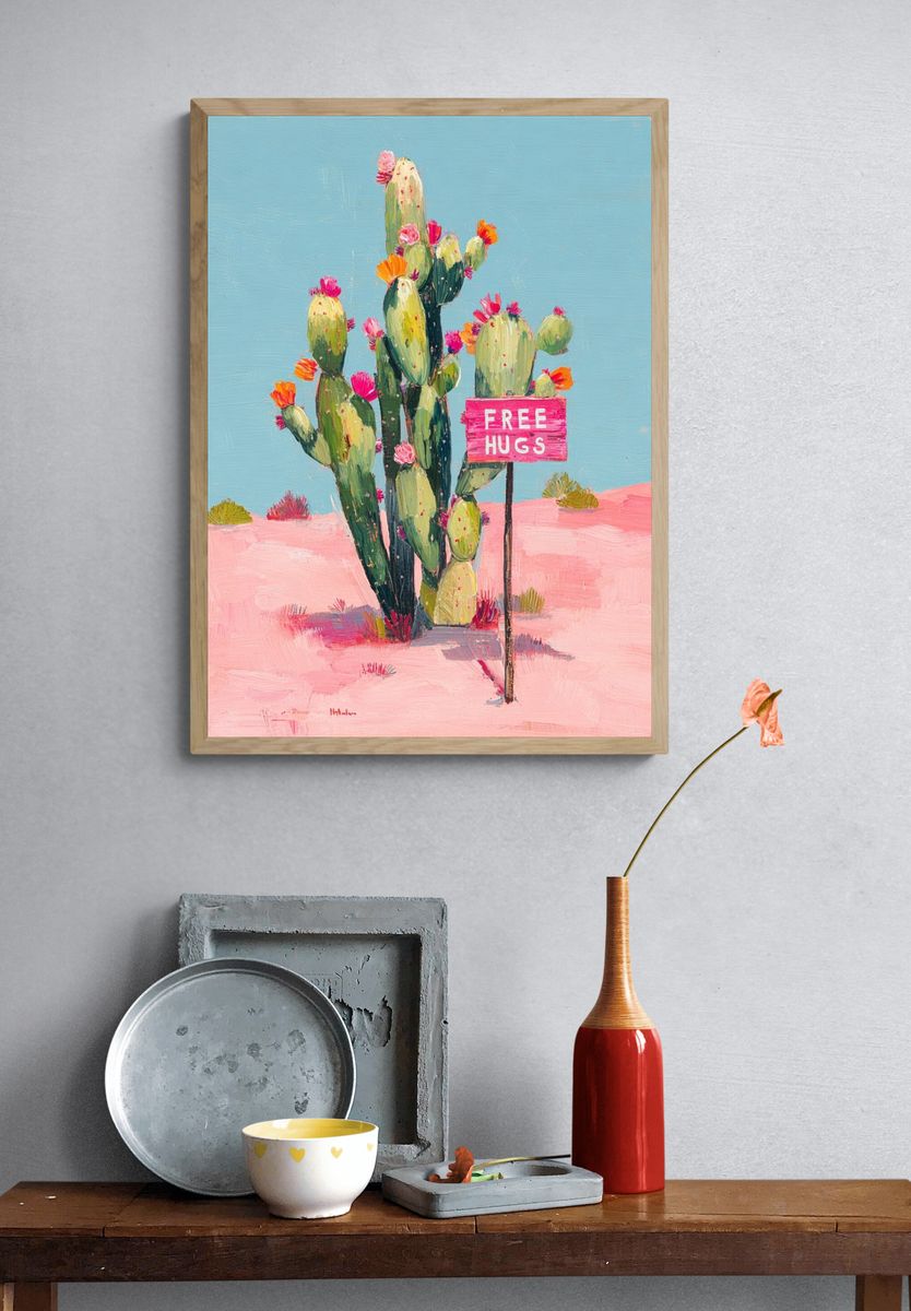Cactus with Free Hugs — Illustration Print. — room view 3