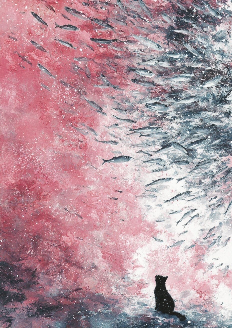 Cat and Fish — Surreal Art Print. poster — illustration art