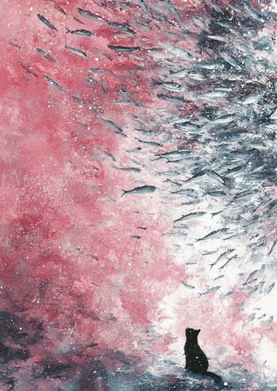 Cat and Fish — Surreal Art Print. poster print