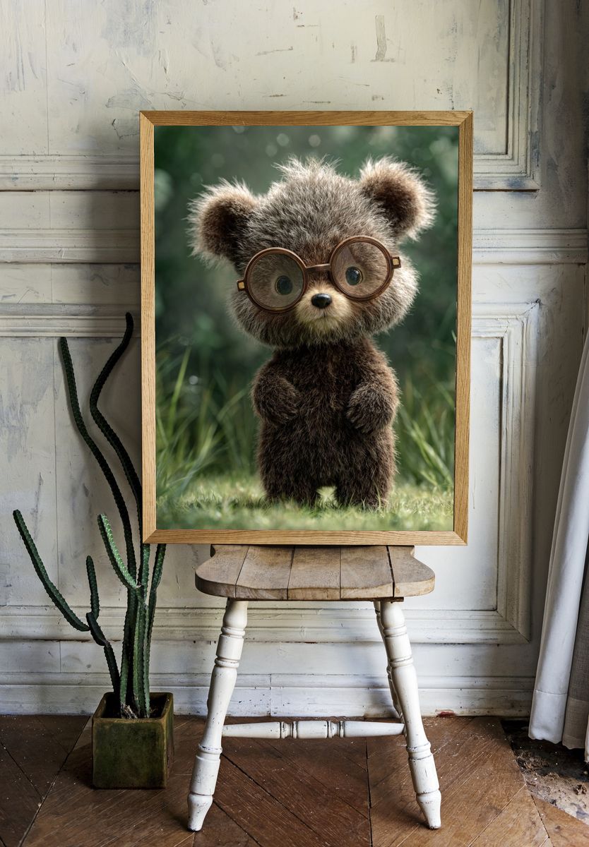 Cute Bear with Glasses — Illustration Print. — room view 1