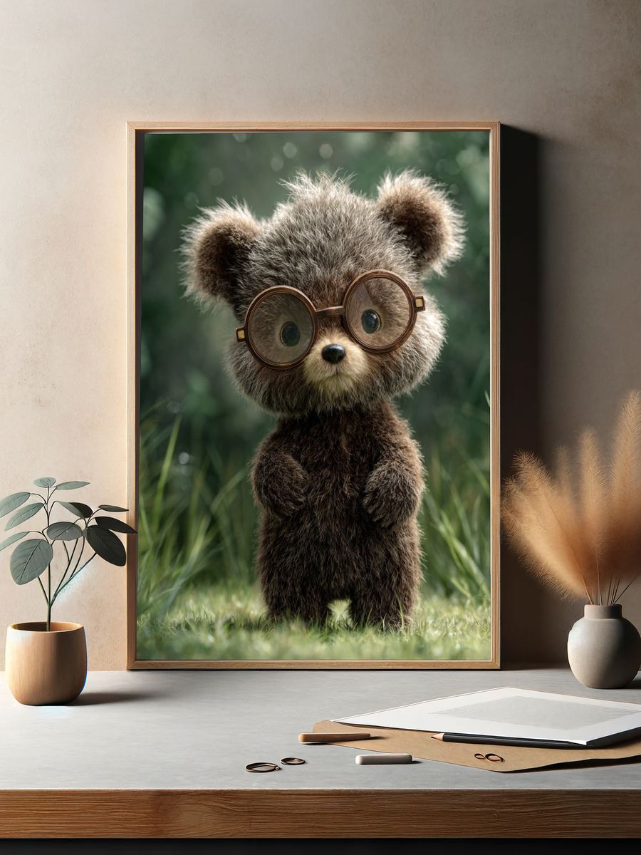 Cute Bear with Glasses — Illustration Print. — room view 2