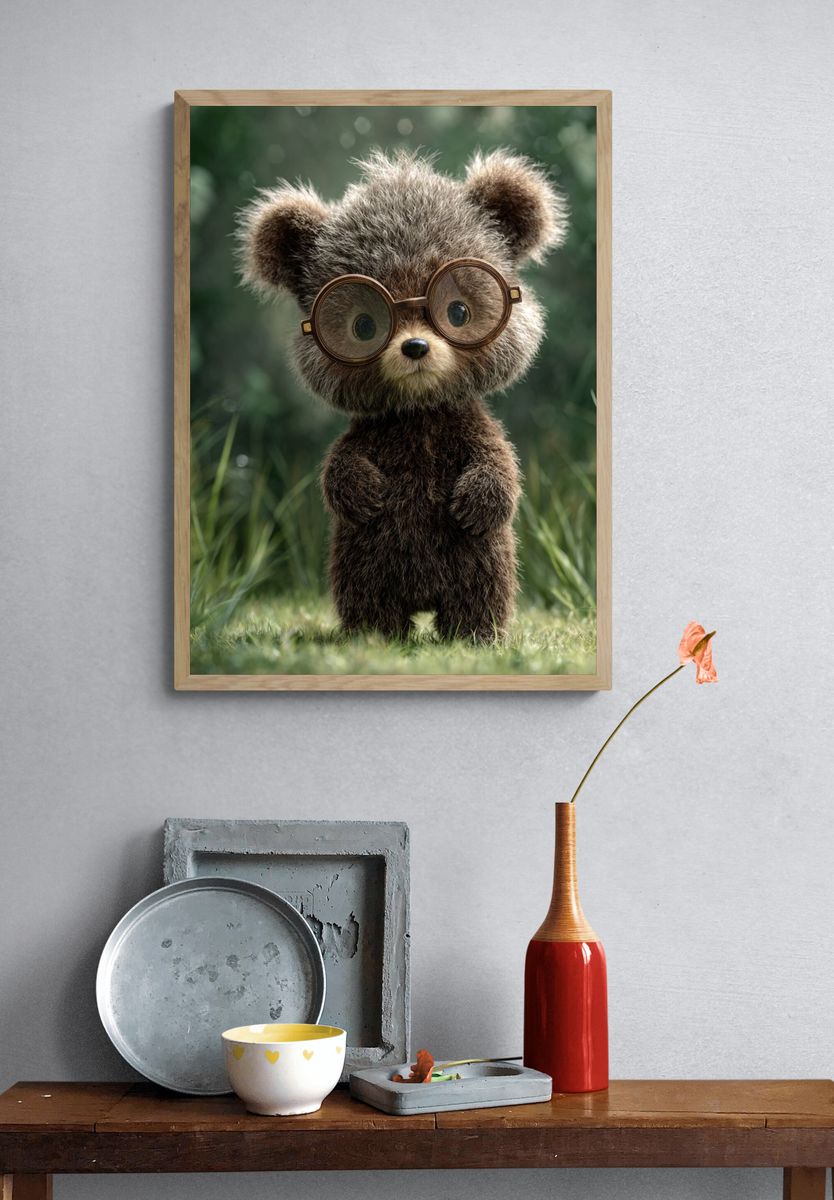 Cute Bear with Glasses — Illustration Print. — room view 3