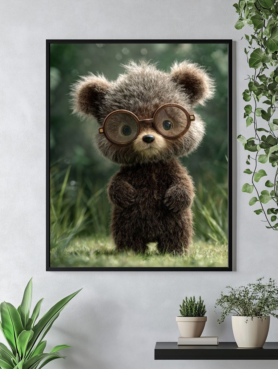 Cute Bear with Glasses — Illustration Print. — room view 4