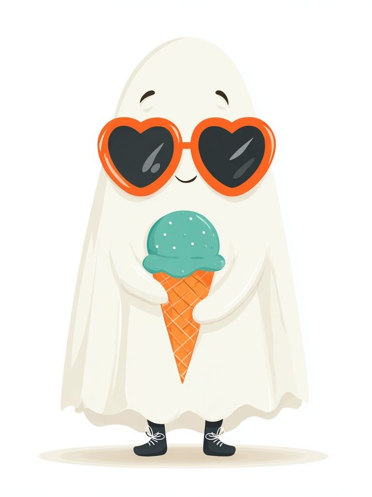 Cute Ghost with Ice Cream — Cartoon Print. poster detail