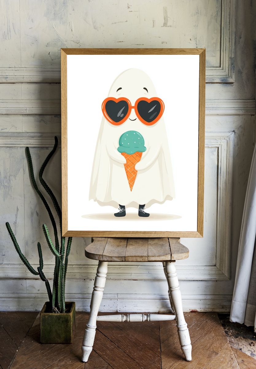 Cute Ghost with Ice Cream — Cartoon Print. — room view 1