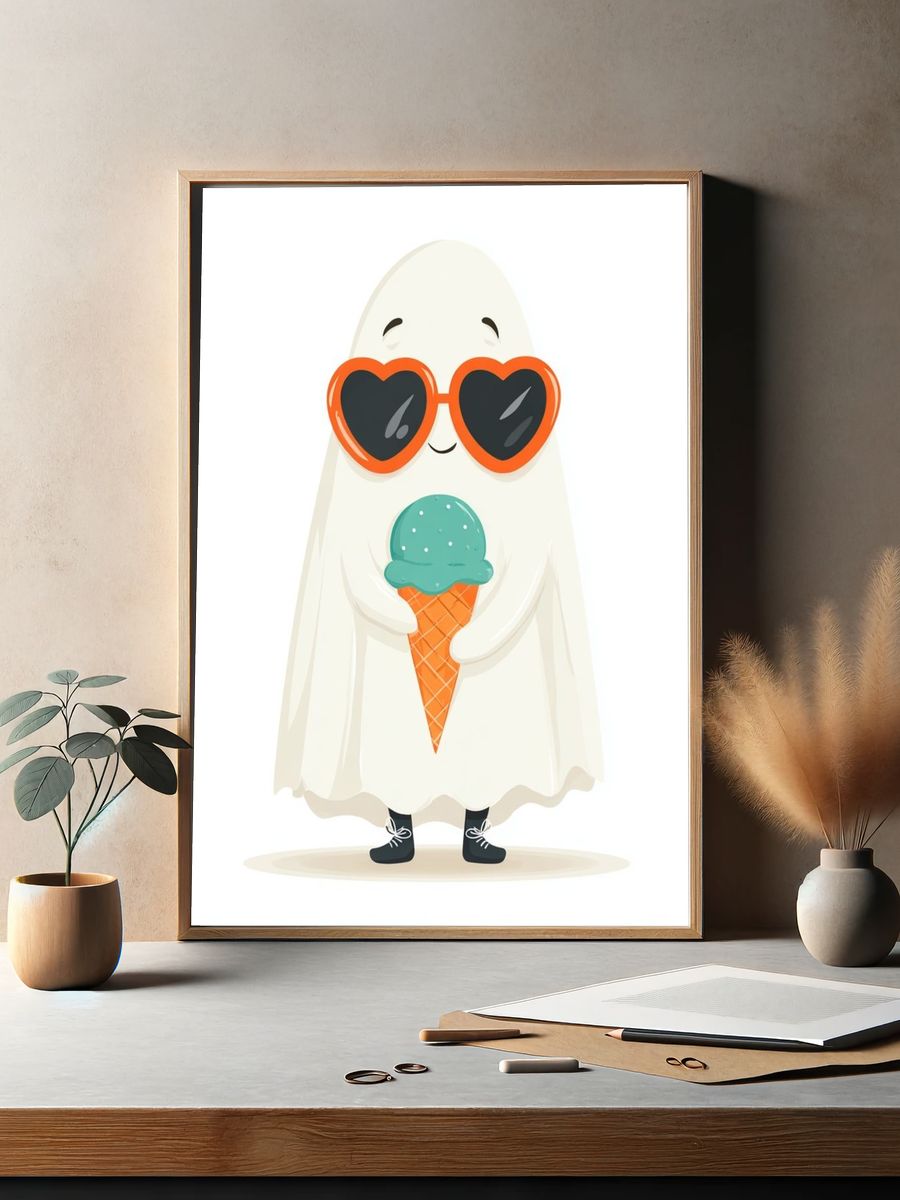 Cute Ghost with Ice Cream — Cartoon Print. — room view 2