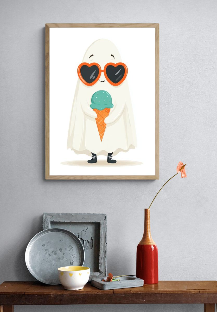 Cute Ghost with Ice Cream — Cartoon Print. — room view 3