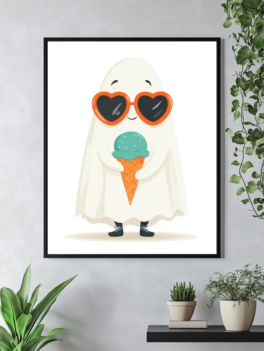 Cute Ghost with Ice Cream — Cartoon Print. — room view 4