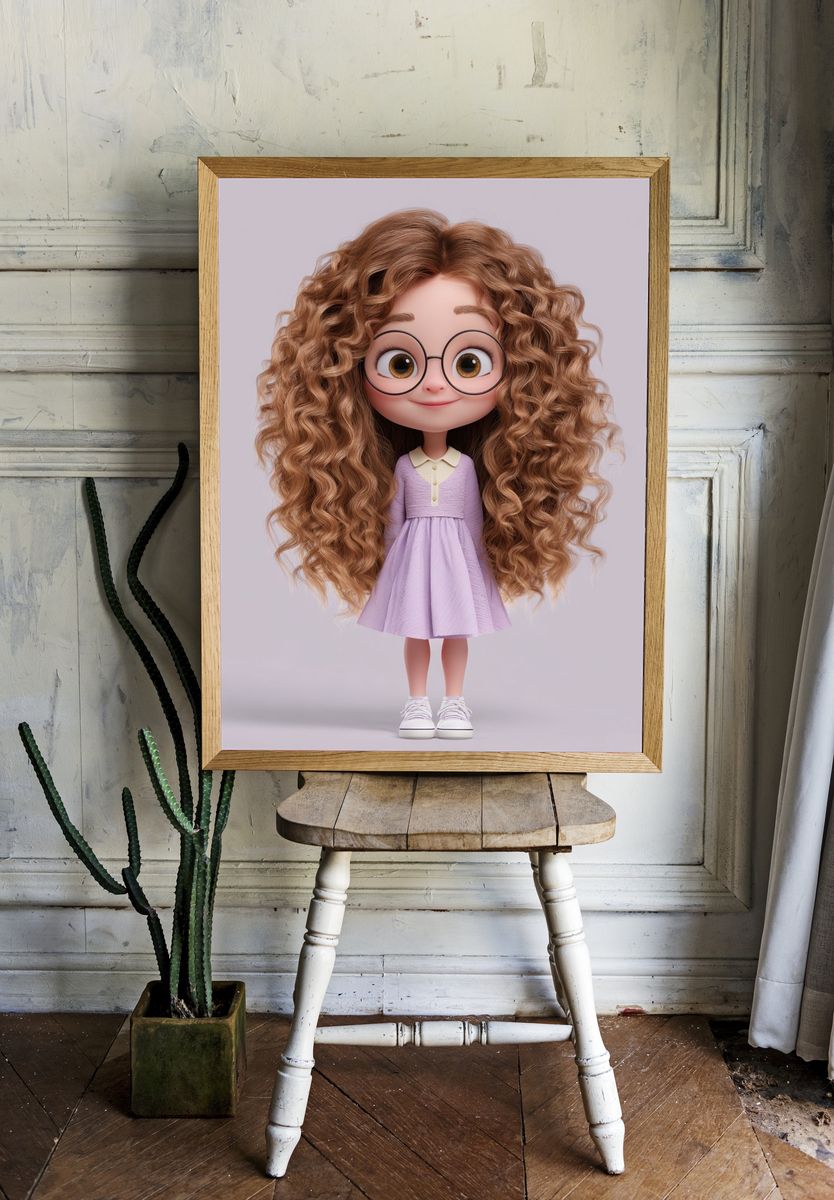 Cute Cartoon Girl Illustration Poster. — room view 1