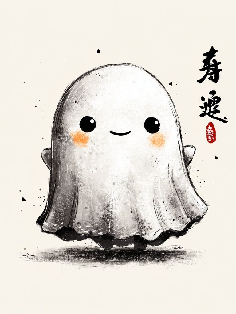Cute Ghost Illustration Poster. poster detail