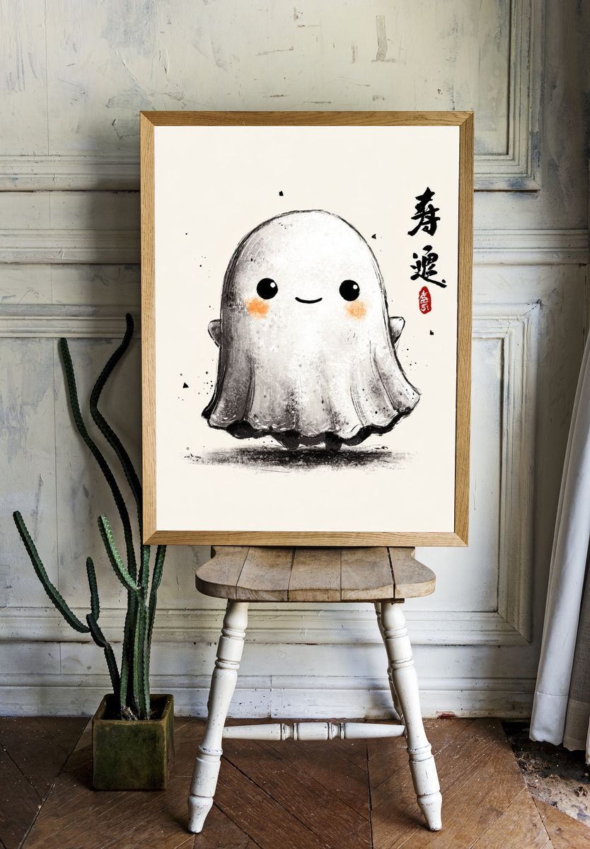 Cute Ghost Illustration Poster. — room view 1