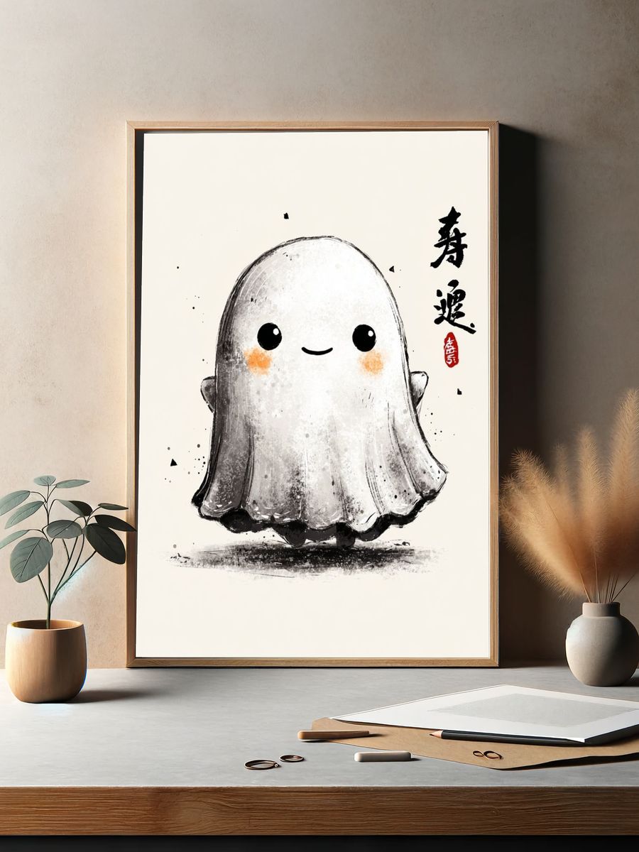 Cute Ghost Illustration Poster. — room view 2