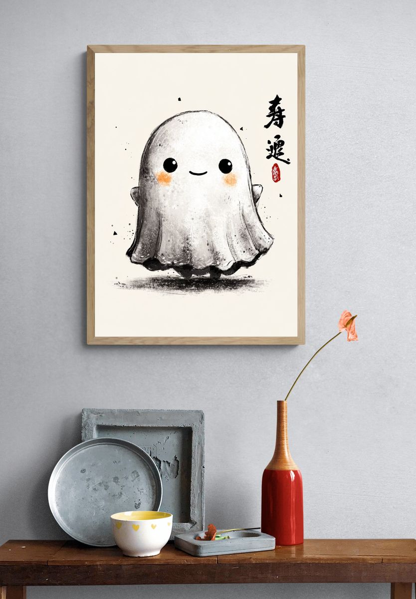 Cute Ghost Illustration Poster. — room view 3
