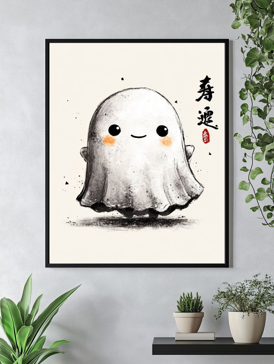 Cute Ghost Illustration Poster. — room view 4