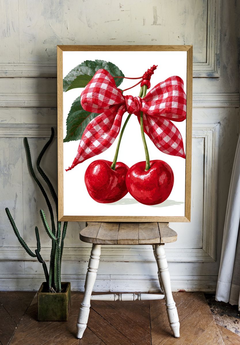 Cherry Bow Illustration Print. — room view 1