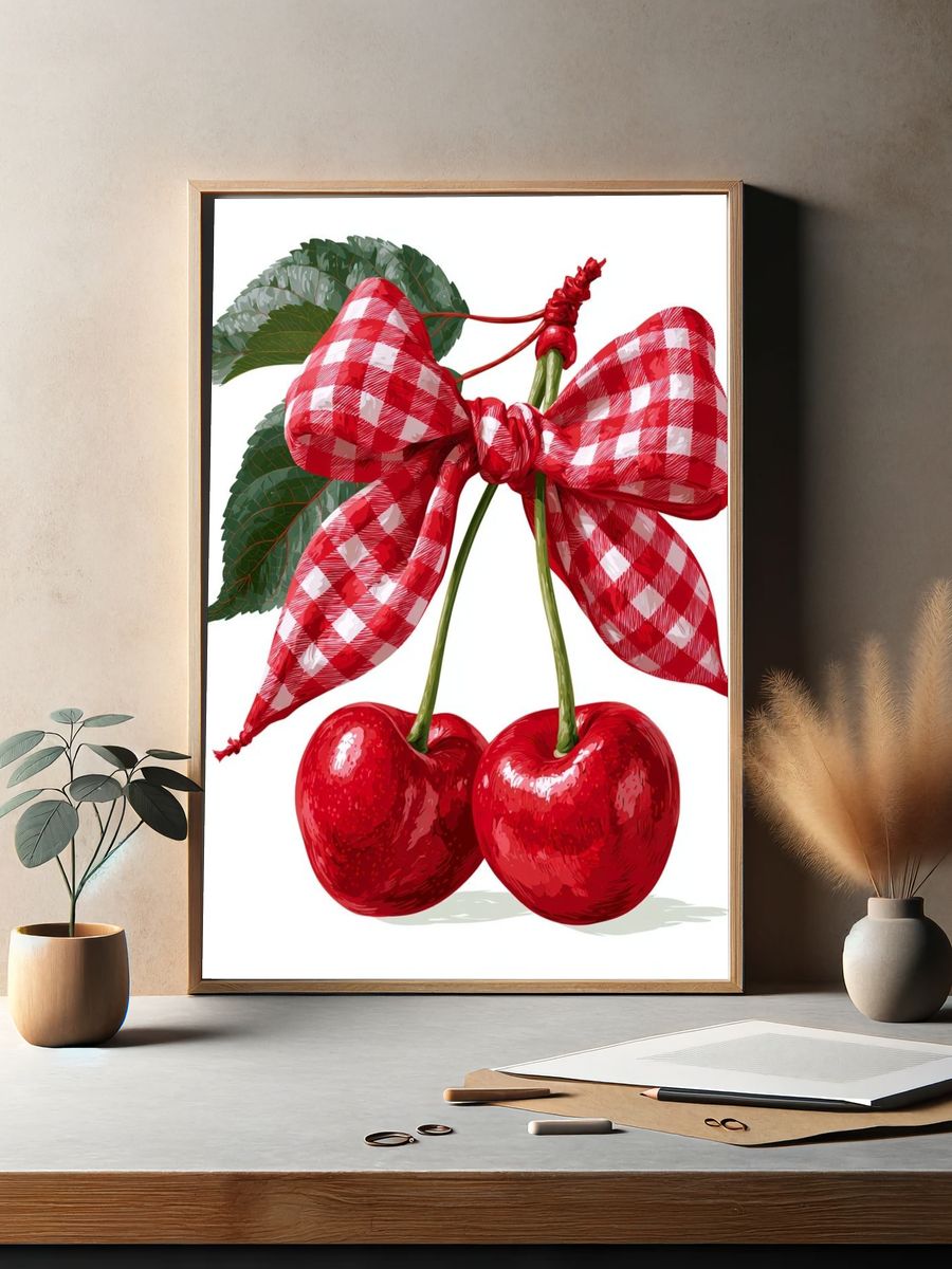 Cherry Bow Illustration Print. — room view 2