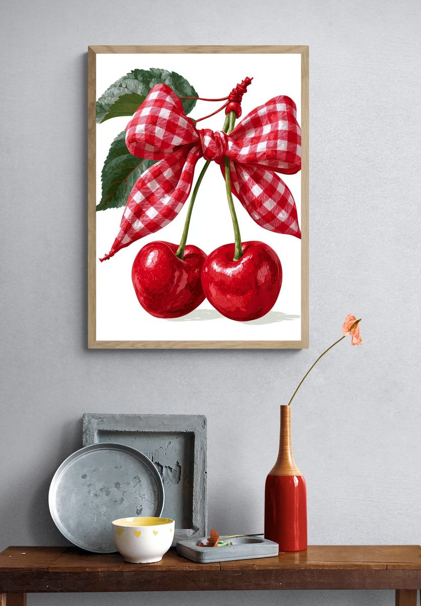 Cherry Bow Illustration Print. — room view 3