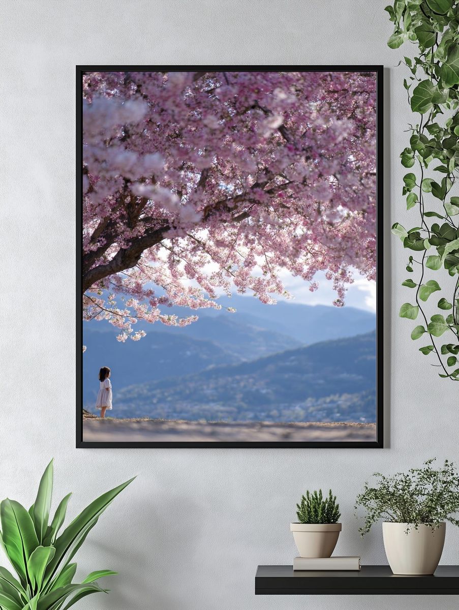 Cherry Blossom Mountain View Photography Poster. — room view 4