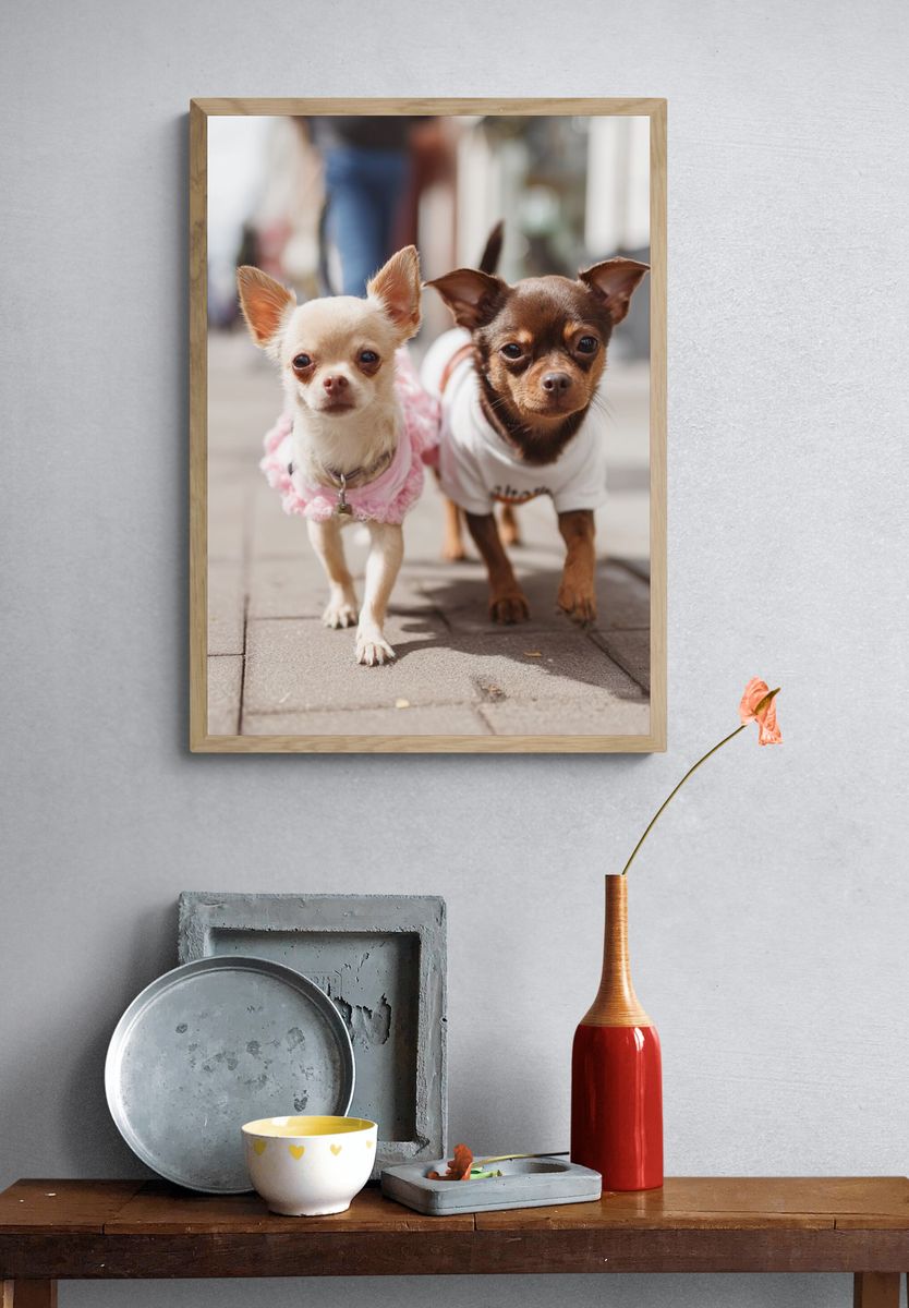 Chihuahua Duo Street Portrait Poster. — room view 3