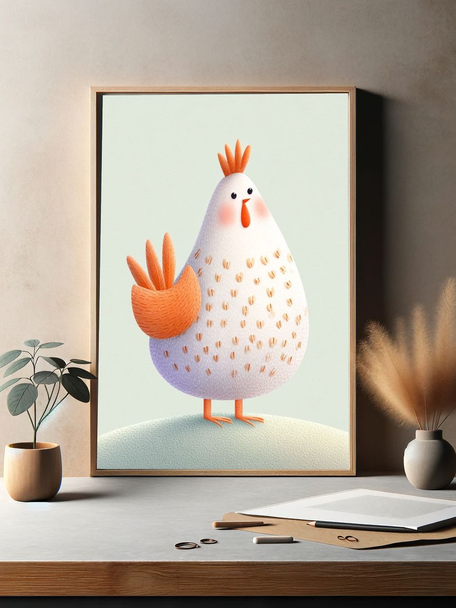 Cute Chicken Illustration Poster. — room view 2