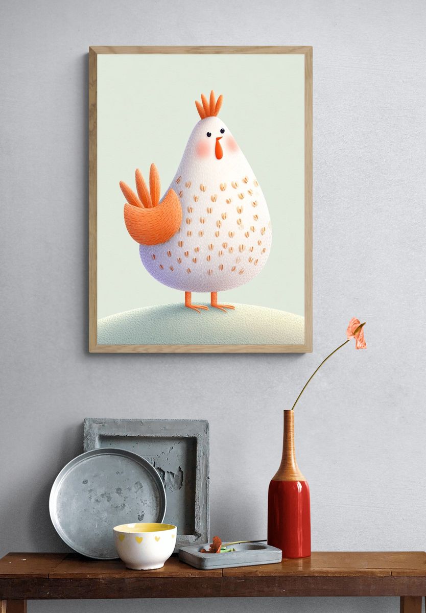 Cute Chicken Illustration Poster. — room view 3