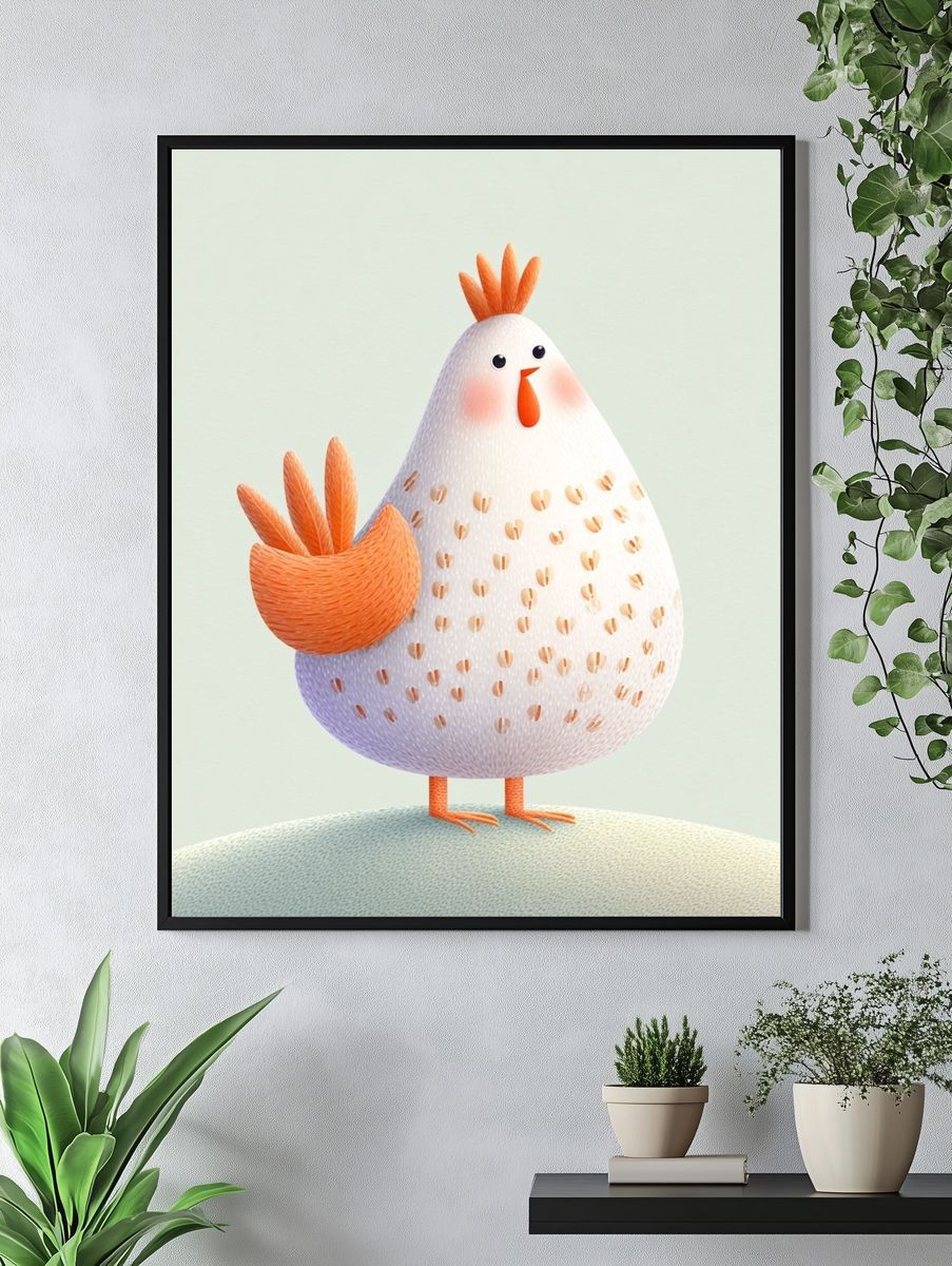 Cute Chicken Illustration Poster. — room view 4