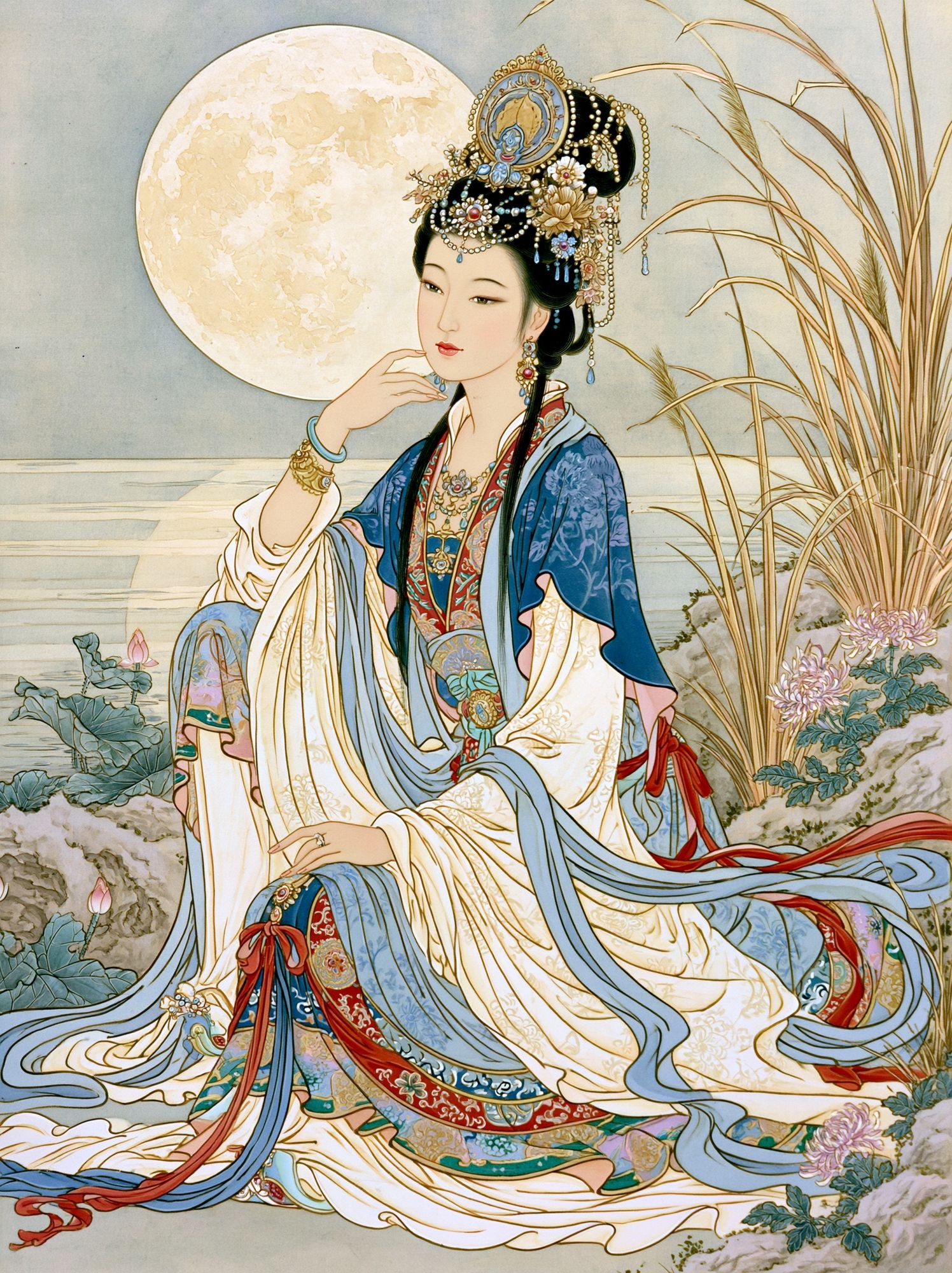Moonlit Chinese Empress Illustration Poster. poster — illustration art