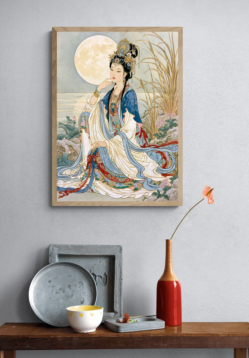 Moonlit Chinese Empress Illustration Poster. — room view 3