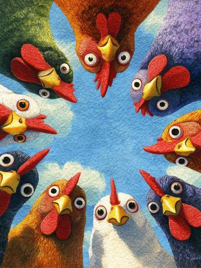 Colorful Chickens — Illustration Print. poster print