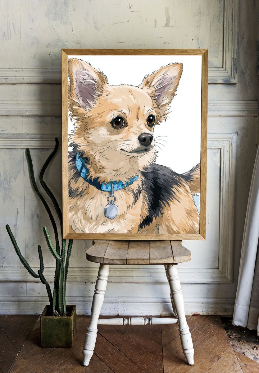 Chihuahua Portrait Illustration Poster. — room view 1
