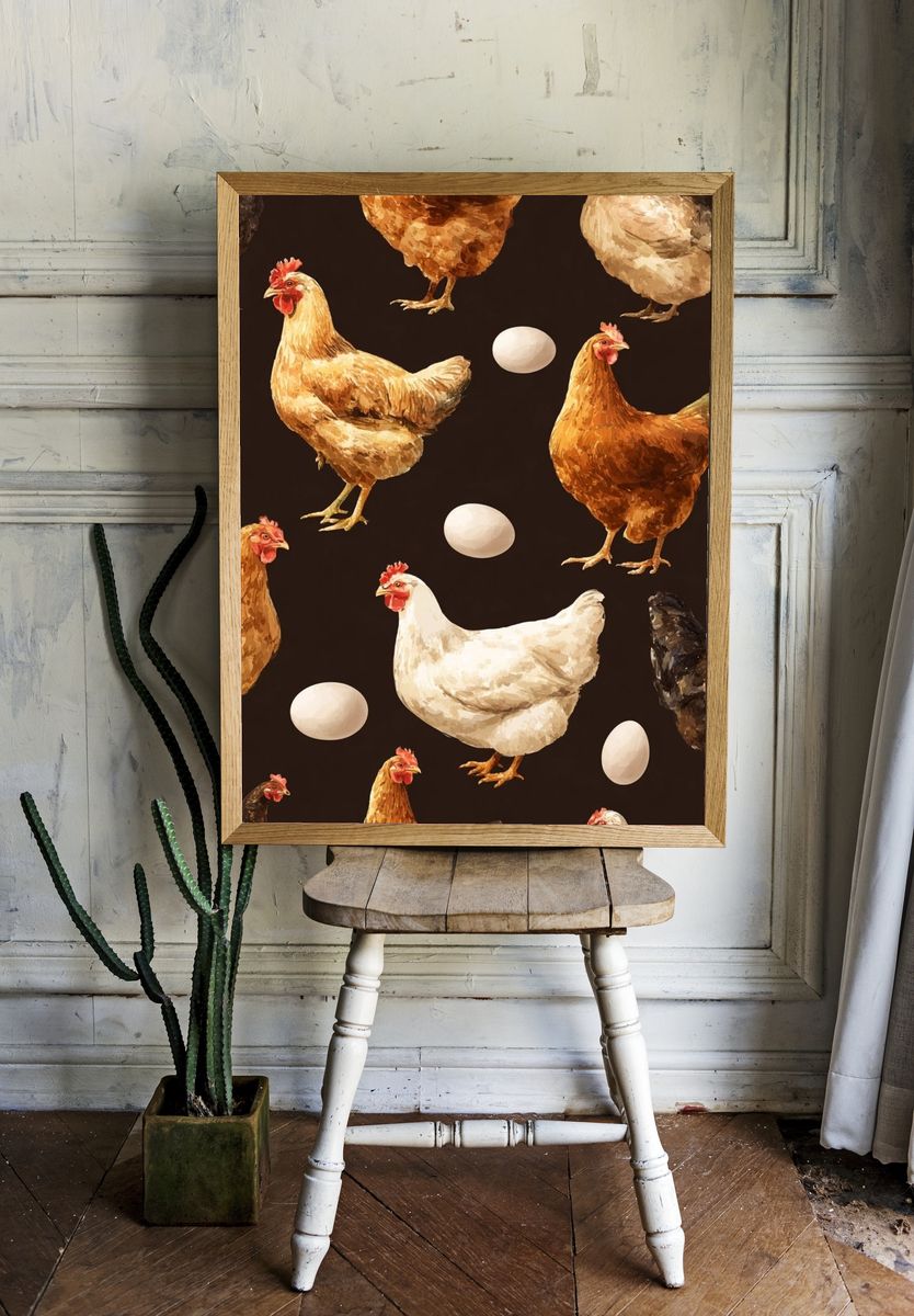 Chickens and Eggs — Botanical Print. — room view 1