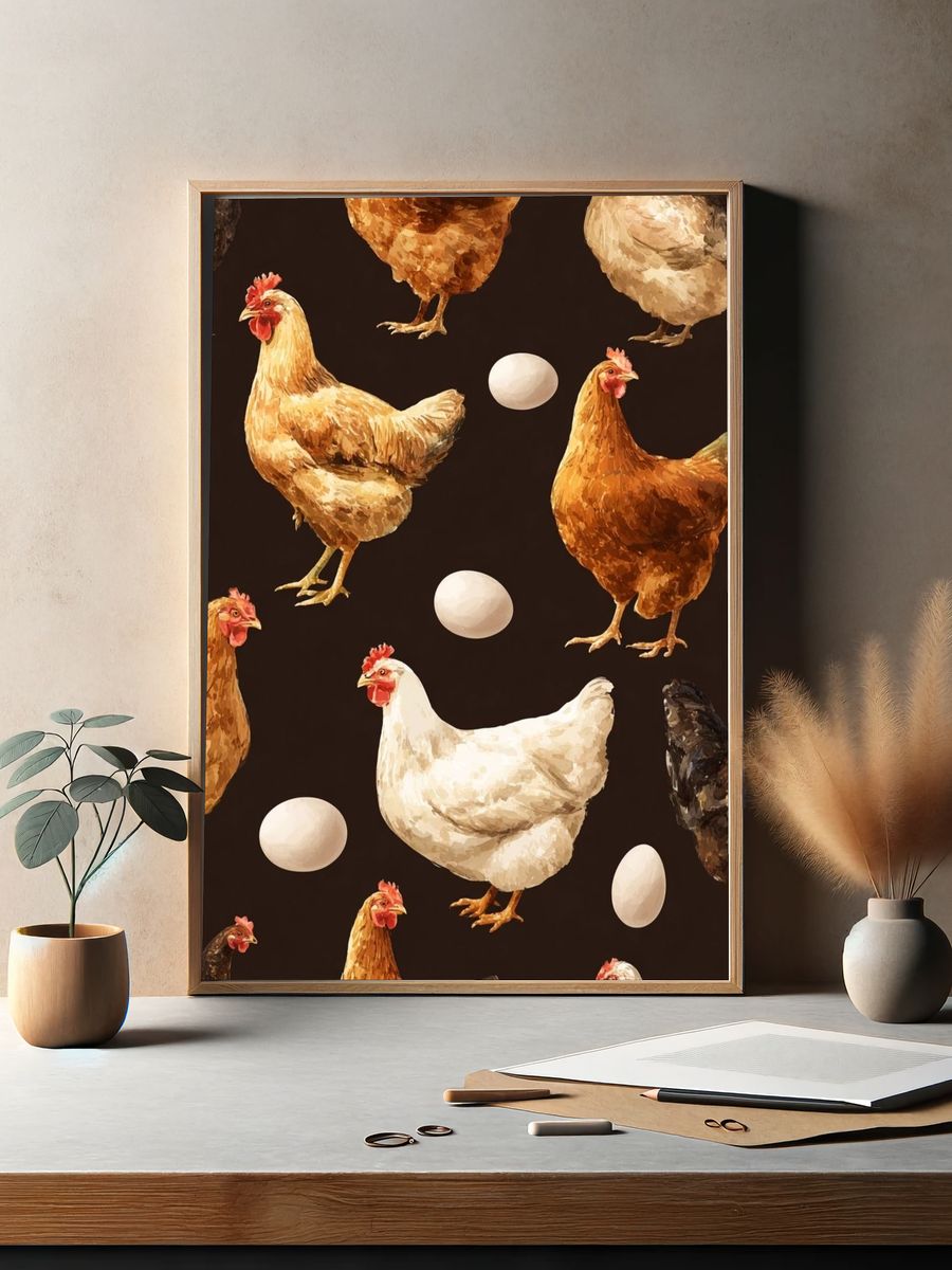 Chickens and Eggs — Botanical Print. — room view 2