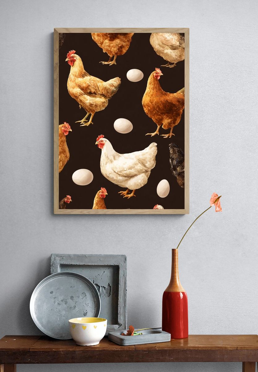 Chickens and Eggs — Botanical Print. — room view 3